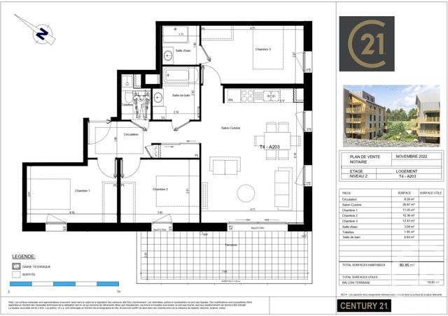 Appartement T4 à vendre - 4 pièces - 80.85 m2 - RUMILLY - 74 - RHONE-ALPES - Century 21 Cd Immo